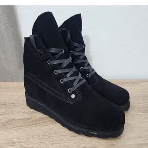 Bearpaw Krista Womens Size 8.5 Black Casual Fur Lined Suede Lace Up Winter Boots